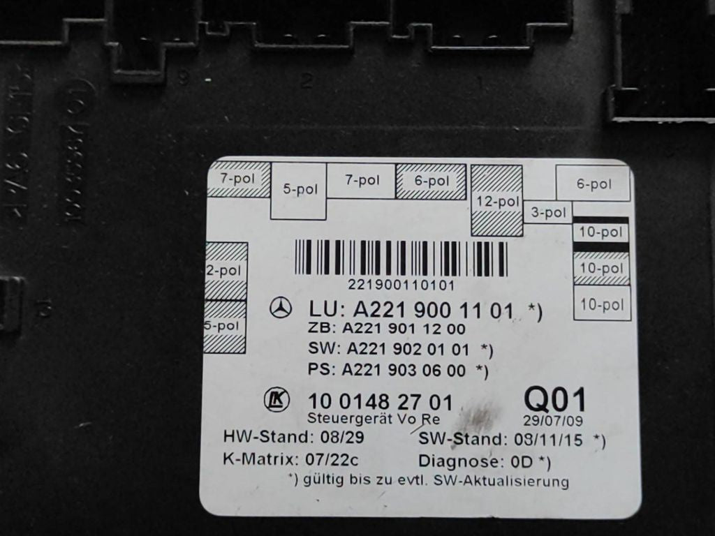 Mercedes-Benz S W221 2006 door control unit module A2219001101