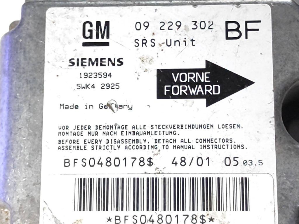 Opel Astra G 2000 Safety Control unit module 1923594