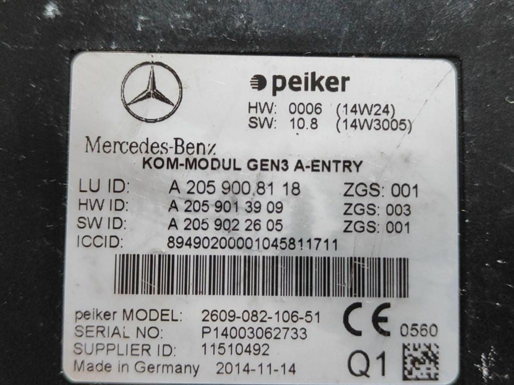 Mercedes-Benz C W205 2014 Bluetooth control unit module A2059008118