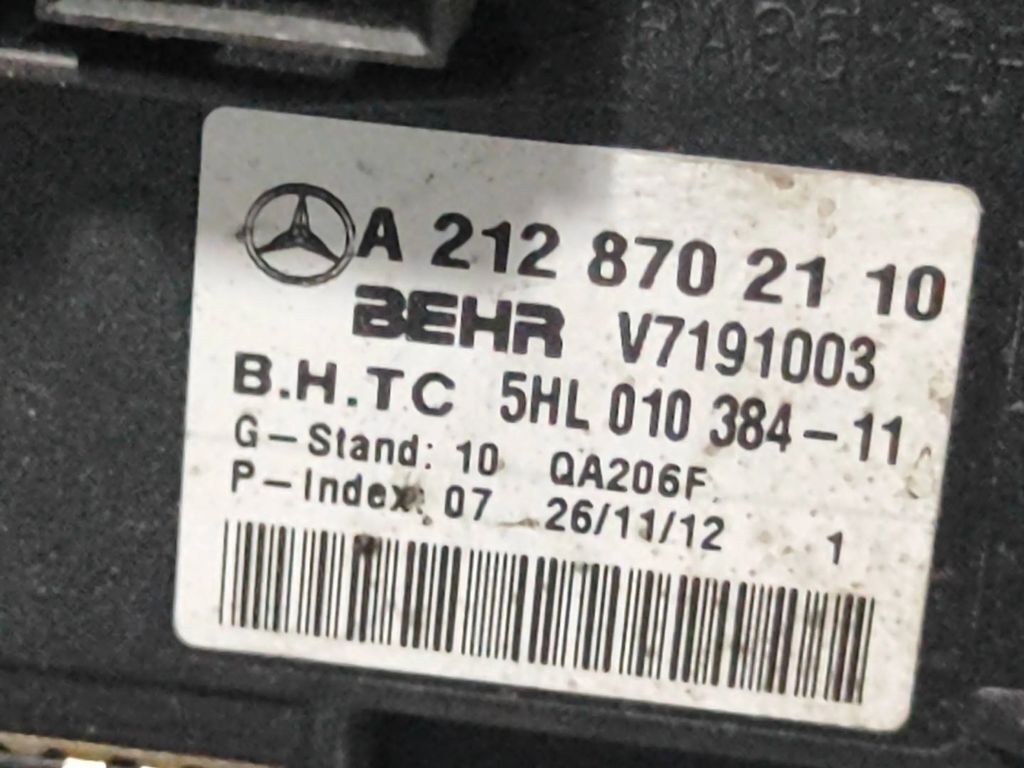 Mercedes-Benz E W212 E250 2011 Heater regulator blower fan resistor