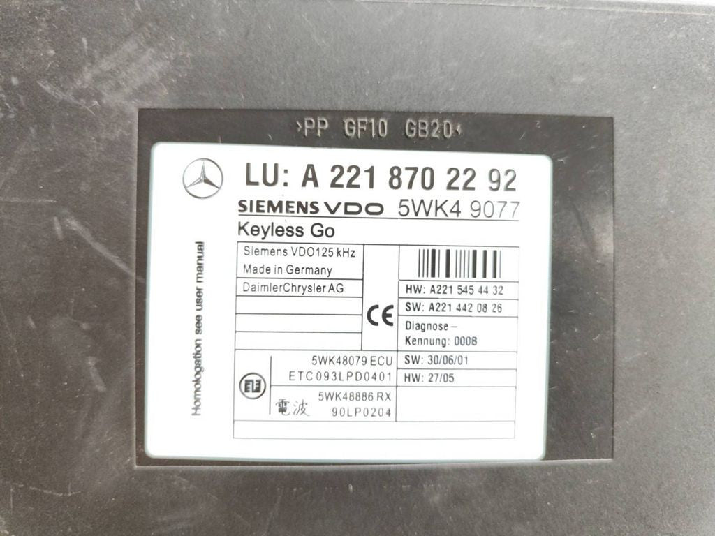 Mercedes-Benz S W221 2010 Keyless go control unit module A2218702292 